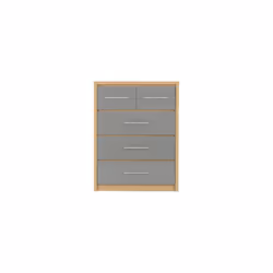 Santos 3+2 Drawer Chest - Grey High Gloss/Light Oak Effect Veneer