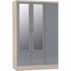 Nevada 3 DOOR 2 DRAWER MIRRORED WARDROBE GREY