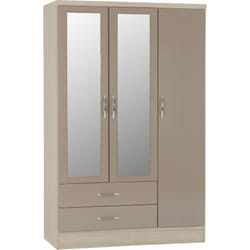 Nevada 3 Door 2 Drawer  Mirrored Wardrobe OYSTER