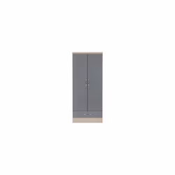 Nevada Wardrobe Grey 2 Door 1 Drawer Gloss and Oak Effect Hanging Rail