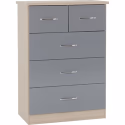 Nevada 3+2 Drawer Chest Grey Gloss/Light Oak Effect Veneer