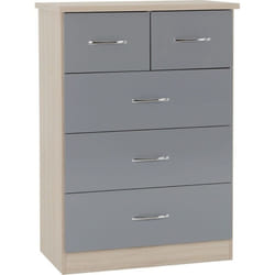 Nevada 3+2 Drawer Chest Grey Gloss/Light Oak Effect Veneer