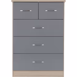 Nevada 3+2 Drawer Chest Grey Gloss/Light Oak Effect Veneer - Additional view 6