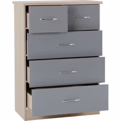 Nevada 3+2 Drawer Chest Grey Gloss/Light Oak Effect Veneer - Additional view 7