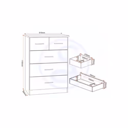 Nevada 3+2 Drawer Chest Grey Gloss/Light Oak Effect Veneer - Additional view 8
