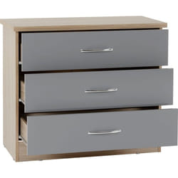 Nevada 3 Drawer Chest Grey Gloss/Light Oak Effect Veneer