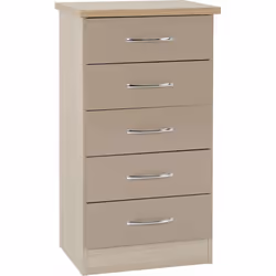 Nevada 5 Drawer Narrow Chest Oyster Gloss/Light Oak Effect Veneer