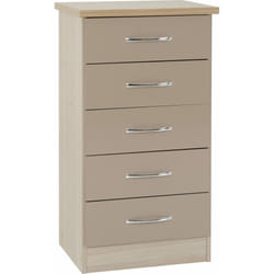 Nevada 5 Drawer Narrow Chest Oyster Gloss/Light Oak Effect Veneer