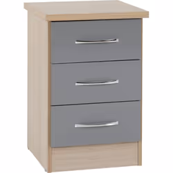 Nevada 3 Drawer Bedside Chest Grey Gloss/Light Oak Effect Veneer