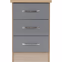 Nevada 3 Drawer Bedside Chest Grey Gloss/Light Oak Effect Veneer - Additional view 4