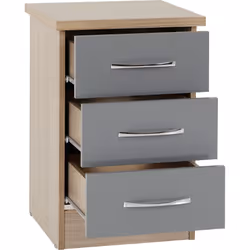 Nevada 3 Drawer Bedside Chest Grey Gloss/Light Oak Effect Veneer - Additional view 5