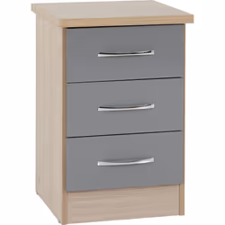 Nevada 3 Drawer Bedside Chest Grey Gloss/Light Oak Effect Veneer - Additional view 6