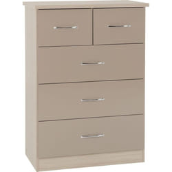 Nevada 3+2 Drawer Chest Oyster Gloss/Light Oak Effect Veneer