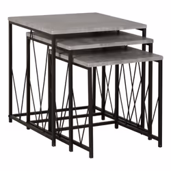 Seconique Athens Black Metal Frame Nest of Tables - Concrete Effect Top