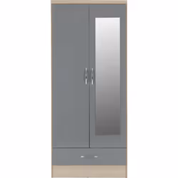 Nevada Mirrored 2 Door 1 Drawer Wardrobe Grey and Oak Effect - Additional view 4