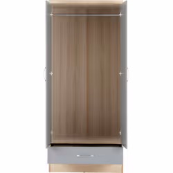 Nevada Mirrored 2 Door 1 Drawer Wardrobe Grey and Oak Effect - Additional view 5