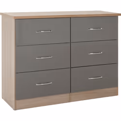Nevada 6 Drawer Chest Grey Gloss/Light Oak Effect Veneer