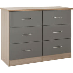Nevada 6 Drawer Chest Grey Gloss/Light Oak Effect Veneer