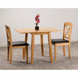 Seconique Mason Oak Double Drop Leaf Dining Table & 2 Brown Faux Leather Chairs