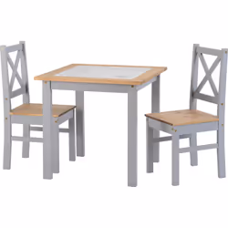 Seconique Salvador Ceramic Tile Top Dining Set - Dining Table & 2 Chairs - Grey & Pine