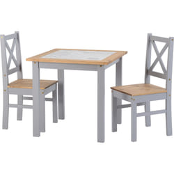 Seconique Salvador Ceramic Tile Top Dining Set - Dining Table & 2 Chairs - Grey & Pine
