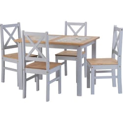Seconique Salvador Ceramic Tile Top Dining Set - Dining Table & 4 Chairs - Grey & Pine