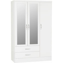 Nevada 3 Door 2 Drawer  Mirrored Wardrobe White Gloss