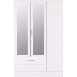 Nevada 3 Door 2 Drawer  Mirrored Wardrobe White Gloss