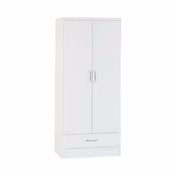 Nevada Wardrobe 2 Door 1 Drawer in White Gloss Hanging Rail Drawer Hanging Rail