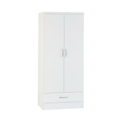 Nevada Wardrobe 2 Door 1 Drawer in White Gloss Hanging Rail Drawer Hanging Rail