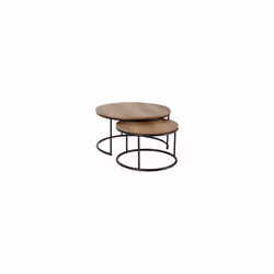 Quebec Round Coffee Table Set Metal Plastic Feet-Medium Oak Effect/Black