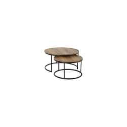 Quebec Round Coffee Table Set Metal Plastic Feet-Medium Oak Effect/Black