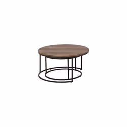 Quebec Round Coffee Table Set Metal Plastic Feet-Medium Oak Effect/Black