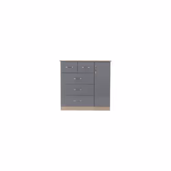 Nevada 5 Drawer 1 Door Low Wardrobe Grey Gloss and Light Oak Effect Veneer