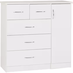 Nevada 5 Drawer 1 Door Low Wardrobe White Gloss Metal Runners Handles