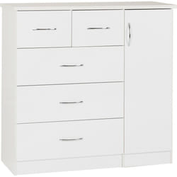 Nevada 5 Drawer 1 Door Low Wardrobe White Gloss Metal Runners Handles