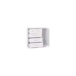Nevada 5 Drawer 1 Door Low Wardrobe White Gloss Metal Runners Handles