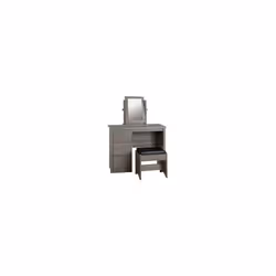 Lisbon 3 Piece Dressing Table Set with Mirror Black Wood Grain/Black Faux Leather