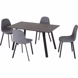 Seconique Berlin Black Dining Table & 4 Grey Fabric Chairs Set