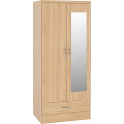 Nevada Bedroom Furniture Range - Sonoma Oak Effect - 2 Door Mirrored Wardrobe