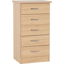 Nevada Bedroom Furniture Range - Sonoma Oak Effect - 5 Drawer Narrow Chest