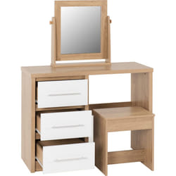 Seville 3 Drawer Dressing Table Set White High Gloss/Light Oak Effect Veneer