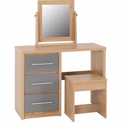 Seville 3 Drawer Dressing Table Set Grey High Gloss/Light Oak
