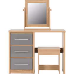 Seville 3 Drawer Dressing Table Set Grey High Gloss/Light Oak