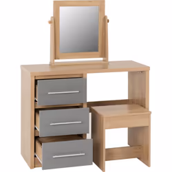 Seville 3 Drawer Dressing Table Set Grey High Gloss/Light Oak