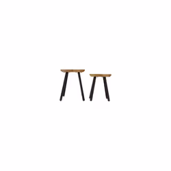 Quebec Wave Edge Nest of Tables Medium Oak Effect/Black Metal Legs
