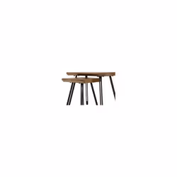 Quebec Wave Edge Nest of Tables Medium Oak Effect/Black Metal Legs