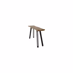 Quebec Wave Edge Console Table Medium Oak Effect Black Metal Legs