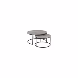 Athens Round Coffee Table Set Concrete Black Metal Legs