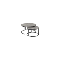 Athens Round Coffee Table Set Concrete Black Metal Legs
